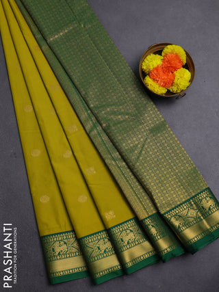 Mustard Green & Green Semi Kanchipram Silk - Buttas