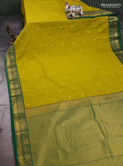 Mustard Green & Green Semi Kanchipram Silk - Buttas