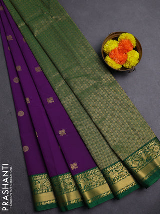Violet & Green Semi Kanchipram Silk - Buttas