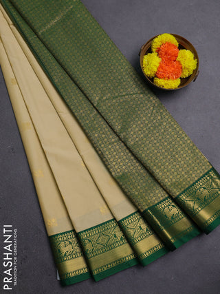 Beige & Green Semi Kanchipram Silk - Buttas