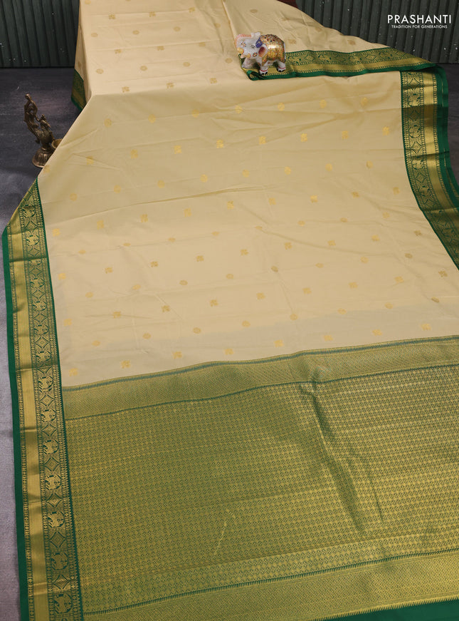 Beige & Green Semi Kanchipram Silk - Buttas