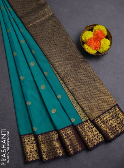 Teal Green & Purple Semi Kanchipram Silk - Buttas