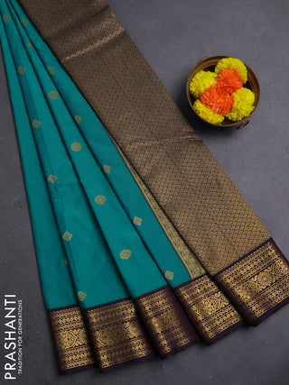 Teal Green & Purple Semi Kanchipram Silk - Buttas