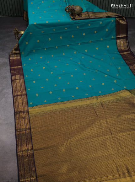 Teal Green & Purple Semi Kanchipram Silk - Buttas