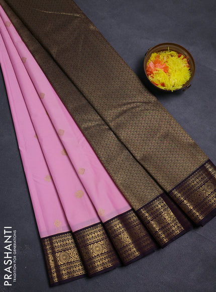 Baby Pink & Purple Semi Kanchipram Silk - Buttas