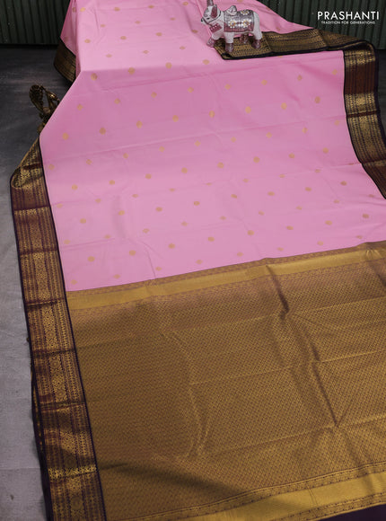 Baby Pink & Purple Semi Kanchipram Silk - Buttas