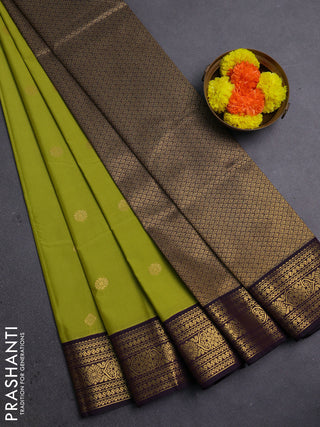 Lime Green & Purple Semi Kanchipram Silk - Buttas