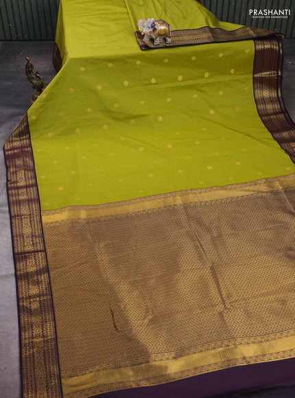 Lime Green & Purple Semi Kanchipram Silk - Buttas