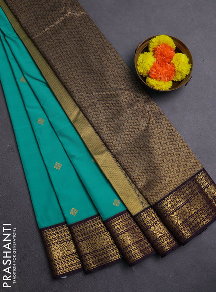 Teal Green & Purple Semi Kanchipram Silk - Buttas