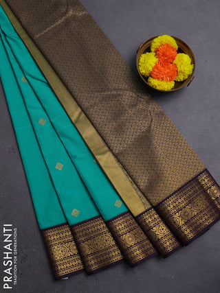 Teal Green & Purple Semi Kanchipram Silk - Buttas