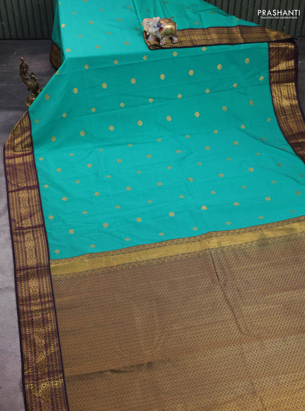 Teal Green & Purple Semi Kanchipram Silk - Buttas