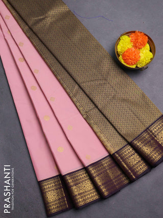 Peach Pink & Purple Semi Kanchipram Silk - Buttas