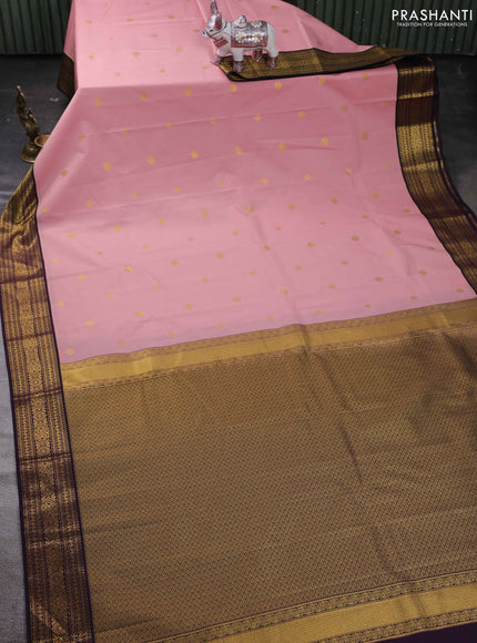Peach Pink & Purple Semi Kanchipram Silk - Buttas