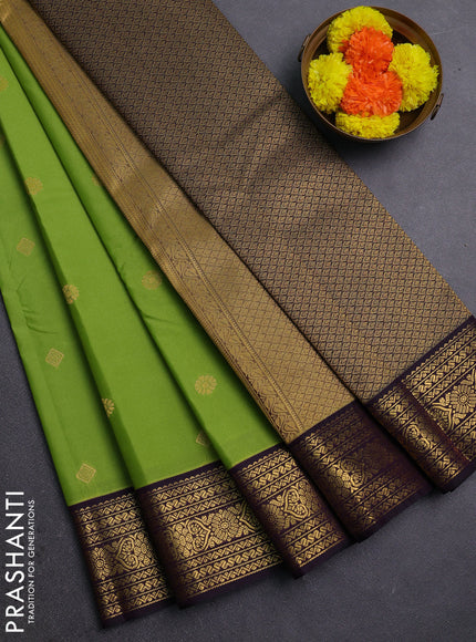 Green & Purple Semi Kanchipram Silk - Buttas