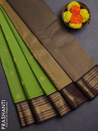 Green & Purple Semi Kanchipram Silk - Buttas