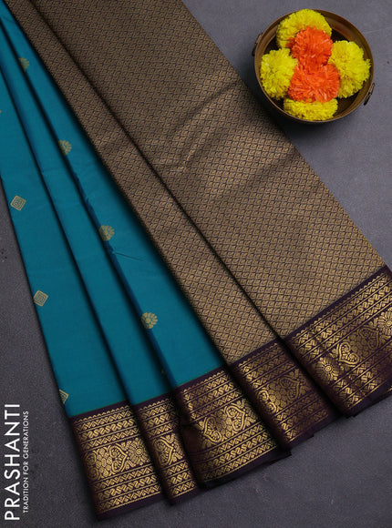 Peacock Blue & Purple Semi Kanchipram Silk - Buttas