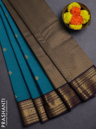 Peacock Blue & Purple Semi Kanchipram Silk - Buttas