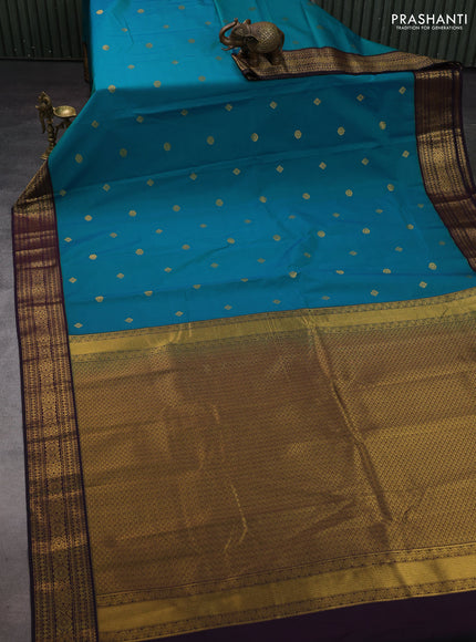 Peacock Blue & Purple Semi Kanchipram Silk - Buttas