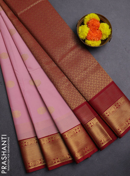 Peach Pink & Maroon Semi Kanchipram Silk - Buttas
