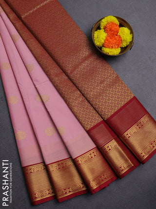 Peach Pink & Maroon Semi Kanchipram Silk - Buttas