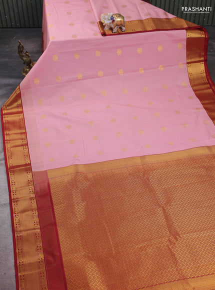 Peach Pink & Maroon Semi Kanchipram Silk - Buttas