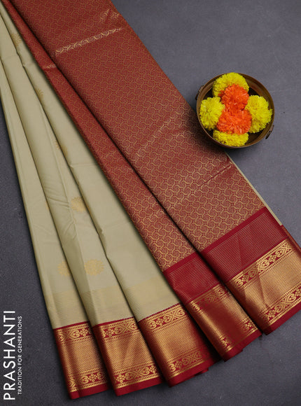 Pastel Green & Maroon Semi Kanchipram Silk - Buttas