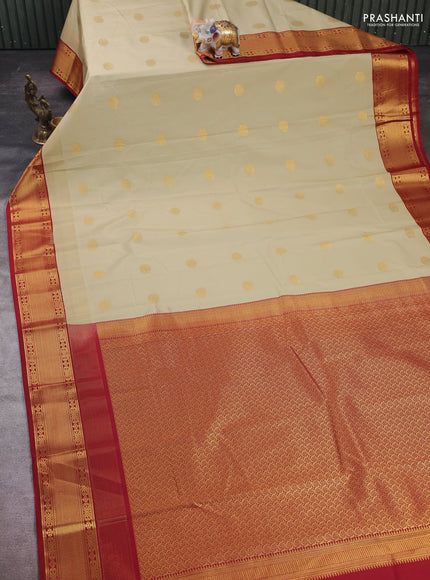 Pastel Green & Maroon Semi Kanchipram Silk - Buttas