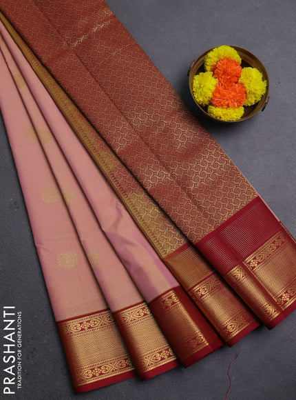 Peach    & Maroon Semi Kanchipram Silk - Buttas