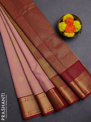 Peach    & Maroon Semi Kanchipram Silk - Buttas