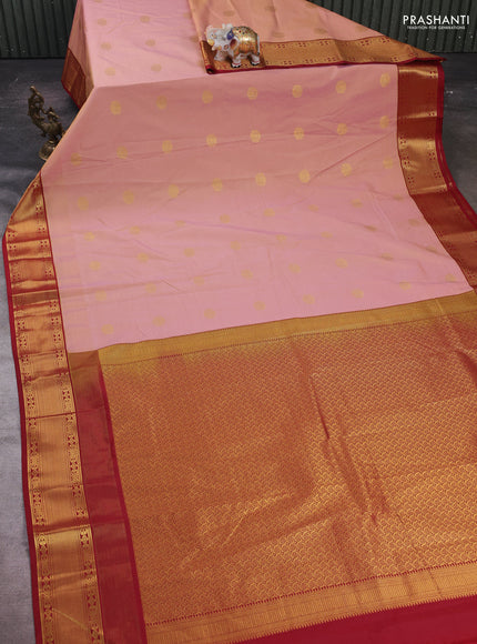 Peach    & Maroon Semi Kanchipram Silk - Buttas