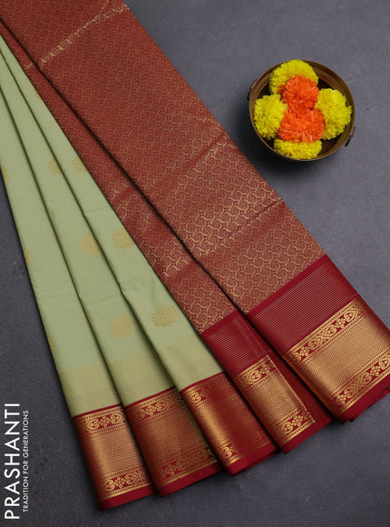 Pista Green & Maroon Semi Kanchipram Silk - Buttas