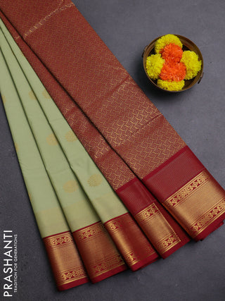 Pista Green & Maroon Semi Kanchipram Silk - Buttas
