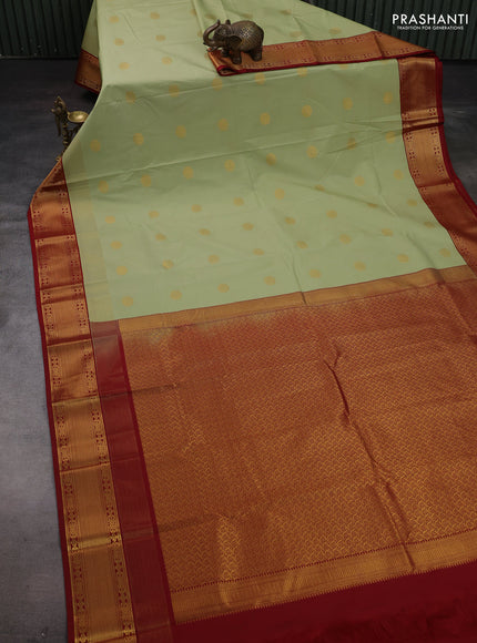 Pista Green & Maroon Semi Kanchipram Silk - Buttas