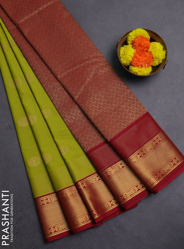 Green & Maroon Semi Kanchipram Silk - Buttas