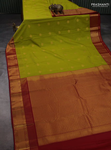Green & Maroon Semi Kanchipram Silk - Buttas