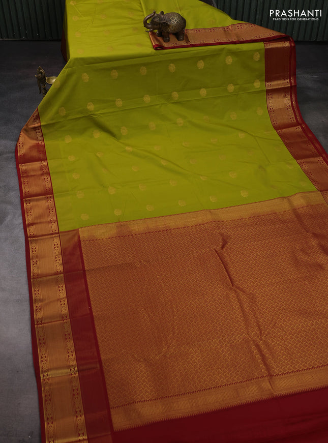 Green & Maroon Semi Kanchipram Silk - Buttas