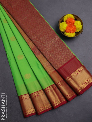 Fluorescent Green & Maroon Semi Kanchipram Silk - Buttas
