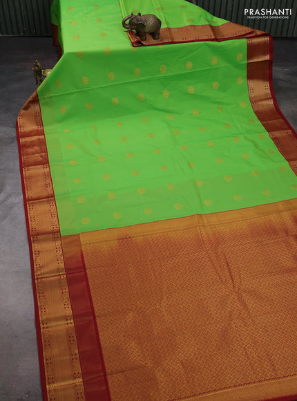 Fluorescent Green & Maroon Semi Kanchipram Silk - Buttas