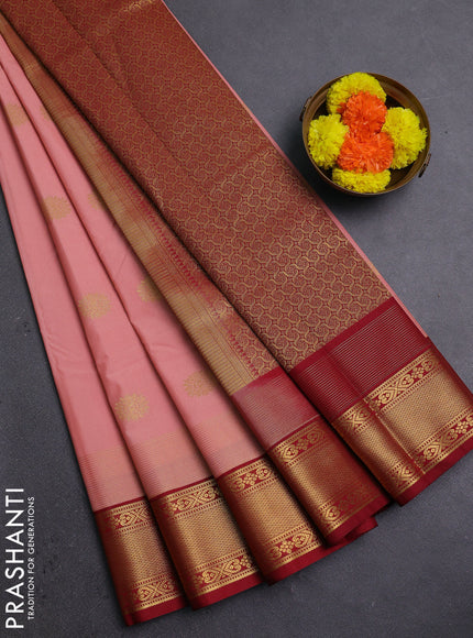 Peach Pink & Maroon Semi Kanchipram Silk - Buttas