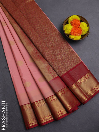 Peach Pink & Maroon Semi Kanchipram Silk - Buttas
