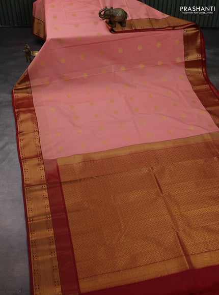 Peach Pink & Maroon Semi Kanchipram Silk - Buttas