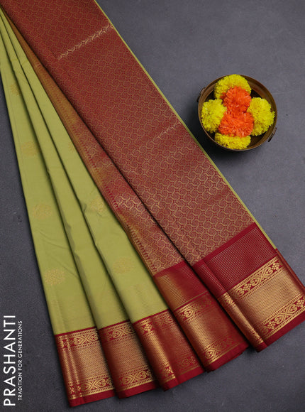 Pista Green & Maroon Semi Kanchipram Silk - Buttas