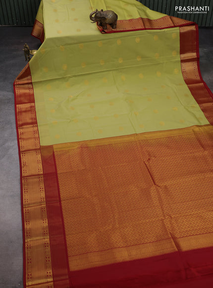 Pista Green & Maroon Semi Kanchipram Silk - Buttas