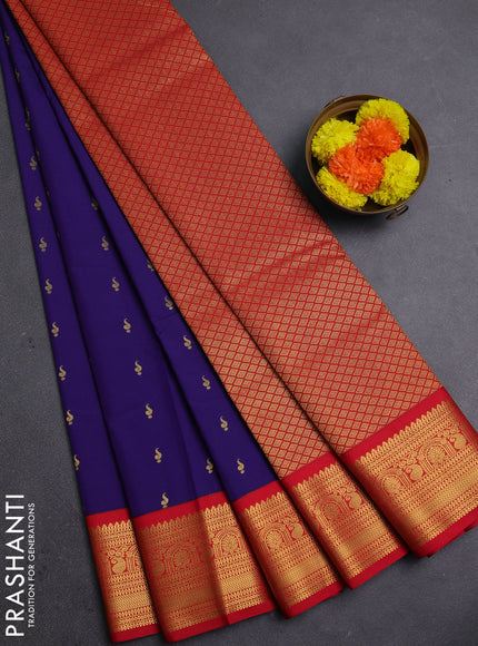 Blue & Red Semi Kanchipram Silk - Buttas
