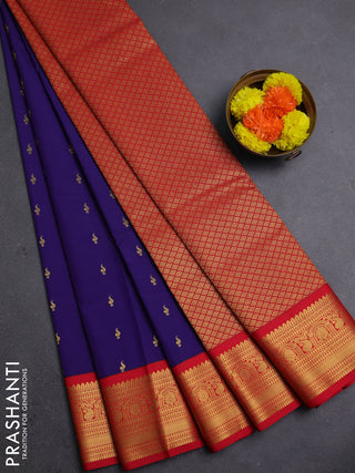 Blue & Red Semi Kanchipram Silk - Buttas