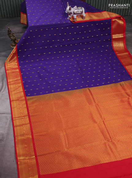 Blue & Red Semi Kanchipram Silk - Buttas