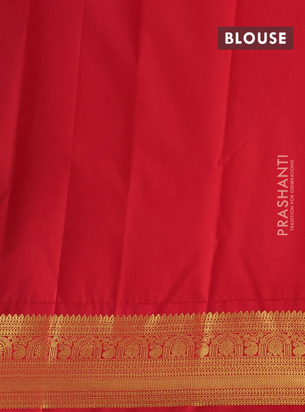 Bottle Green & Red Semi Kanchipram Silk - Buttas