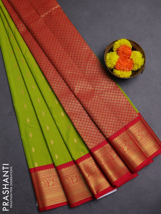 Lime Green & Red Semi Kanchipram Silk - Buttas