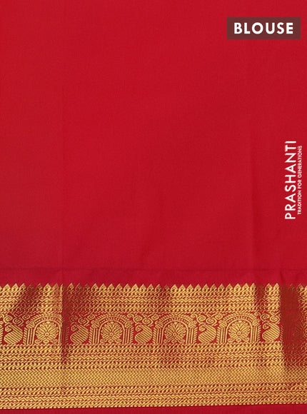 Lime Green & Red Semi Kanchipram Silk - Buttas