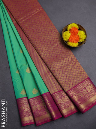 Teal Green & Pink Semi Kanchipram Silk - Buttas